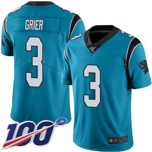Carolina Panthers Limited Blue Men Will Grier Jersey NFL Football 3 100th Season Rush Vapor Untouchable
